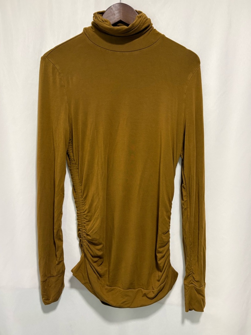 Soft Surroundings PATRITZIA Ruched Cowl Neck Tunic Top Mustard Gold Medium - Picture 2 of 6